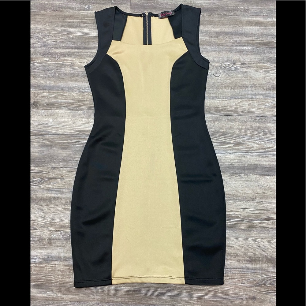 Traded* Tan and Black Body Central Bodycon Dress - Picture 1 of 3
